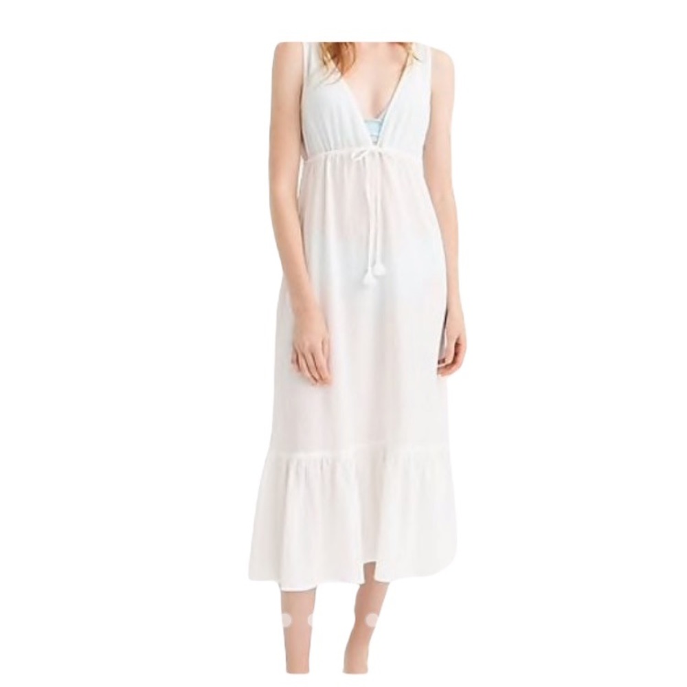 J. Crew Deep V-neck white  midi dress in crinkle cotton/swimwear, size small